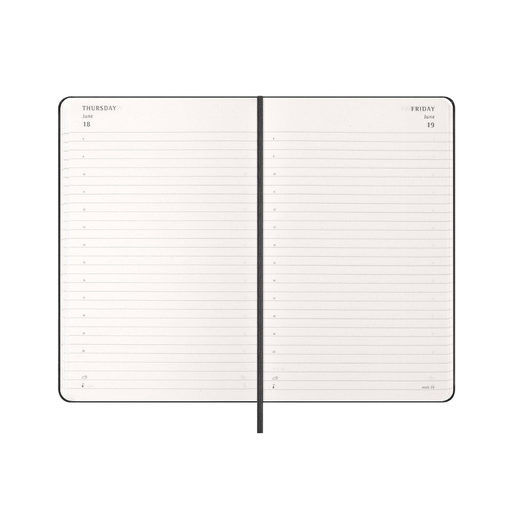 Open planner showing days of the week layout on white background
