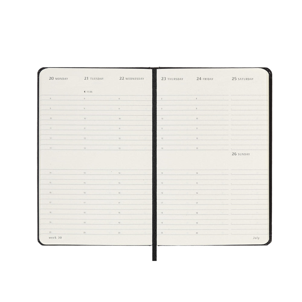 Open planner showing a two-page layout with days of the week printed.