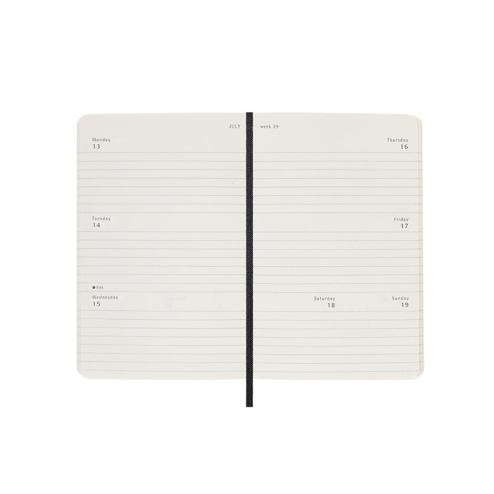 Open notebook with lined pages on a white background