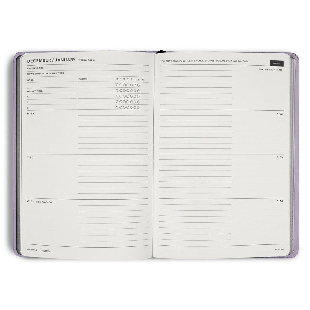 Open planner with daily schedule and to-do list on white background