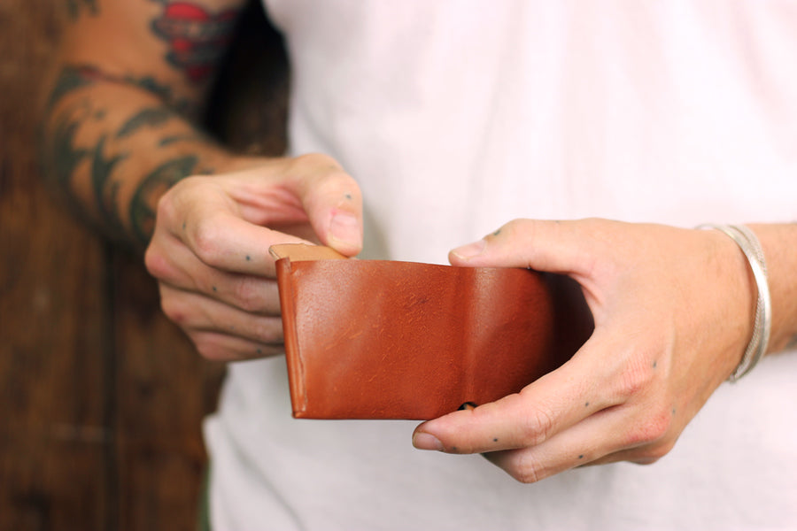 Tanned leather wallet made in Melbourne